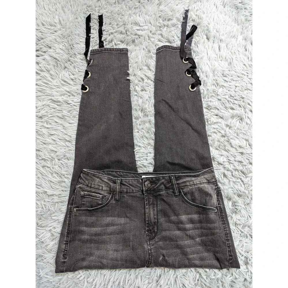 Kensie‎ Jeans Skinny Womens Size 4/27 4 Velvet Tie Off Cuffs Black 25 inseam